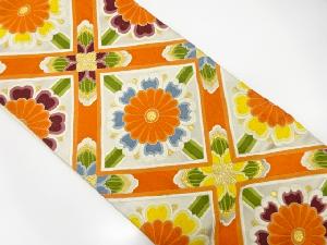 アンティーク　格子に花模様織り出し袋帯(材料)